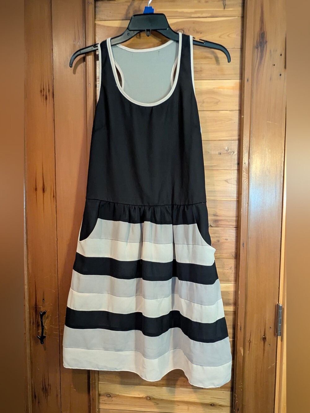 Black and Cream Striped Drop-Waist Skirt